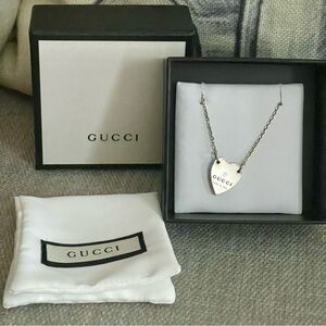 COA⭐️GUCCI Heart SS .925 Necklace(Sizable Chain)W/Box & Dustcover🎬💯Aut…